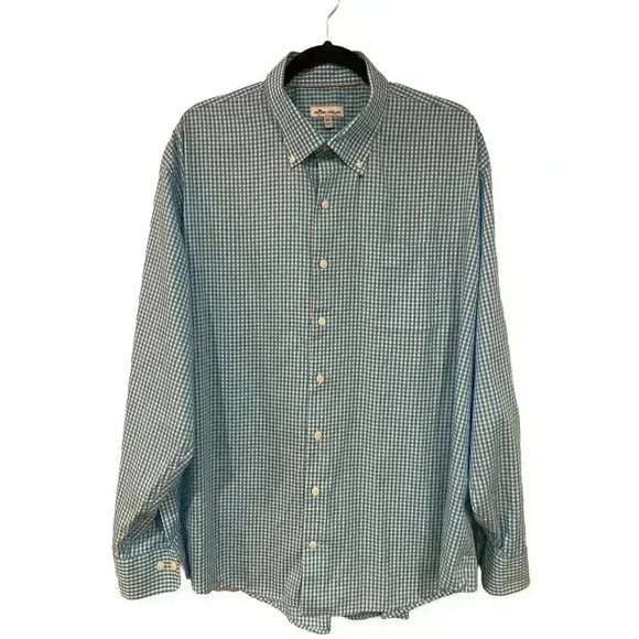 Peter Millar Other - PETER MILLAR 2XL Aqua Blue Plaid Button Long Sleeve Dress Golf Shirt